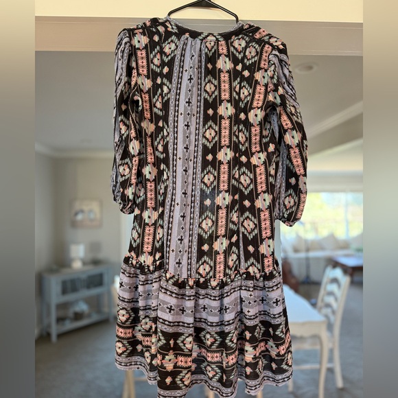 Anthro Holding Horses XS Boho Printed Peasant Dress Metallic Thread Tassel Tie - Picture 3 of 7